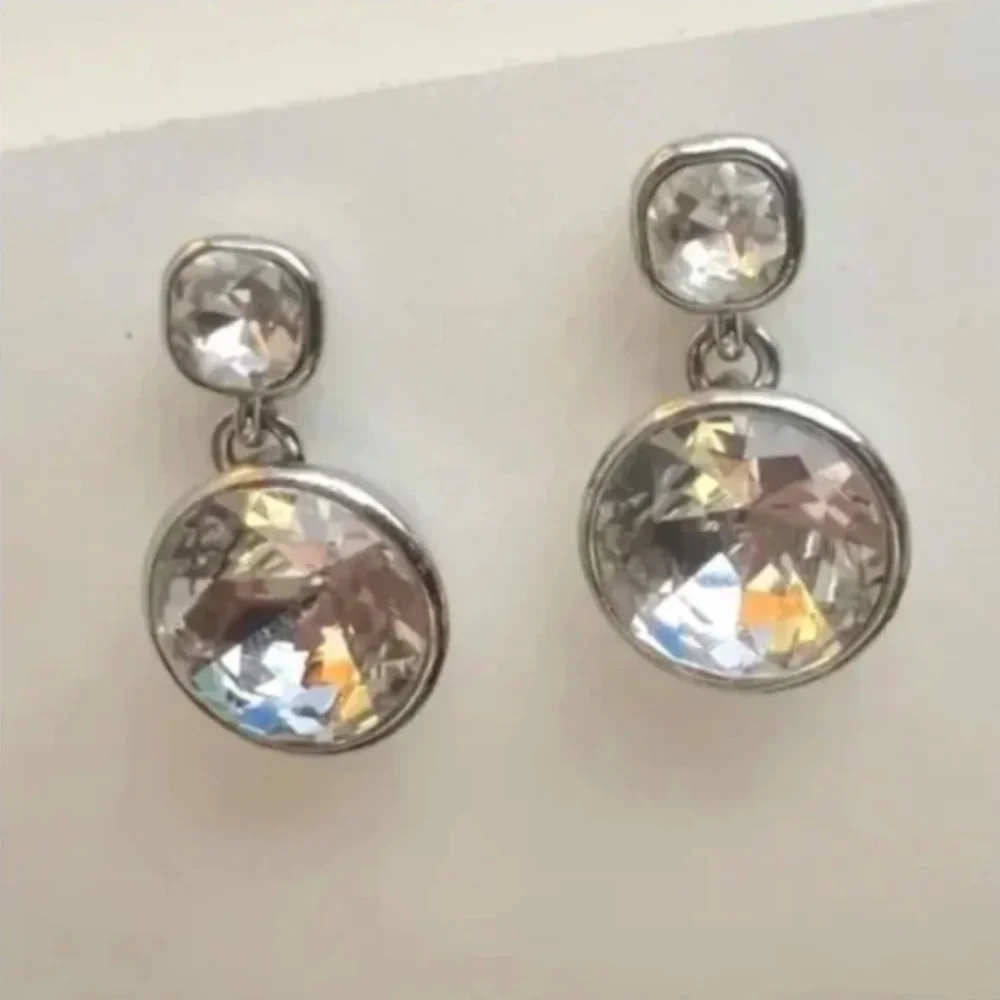 Banana Republic Silver Earring with Dangly Clear Stone - Picture 2 of 3